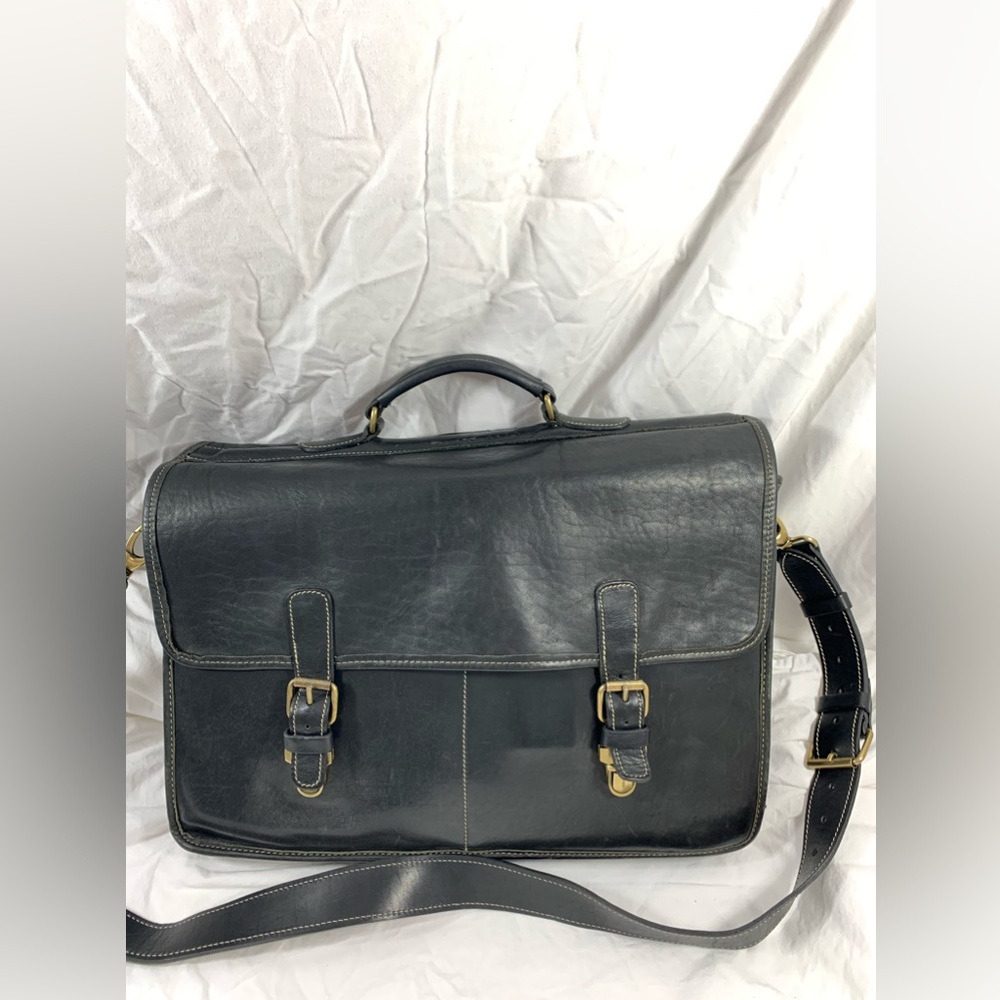 Genuine vintage ROOTS Canada black leather messenger bag briefcase